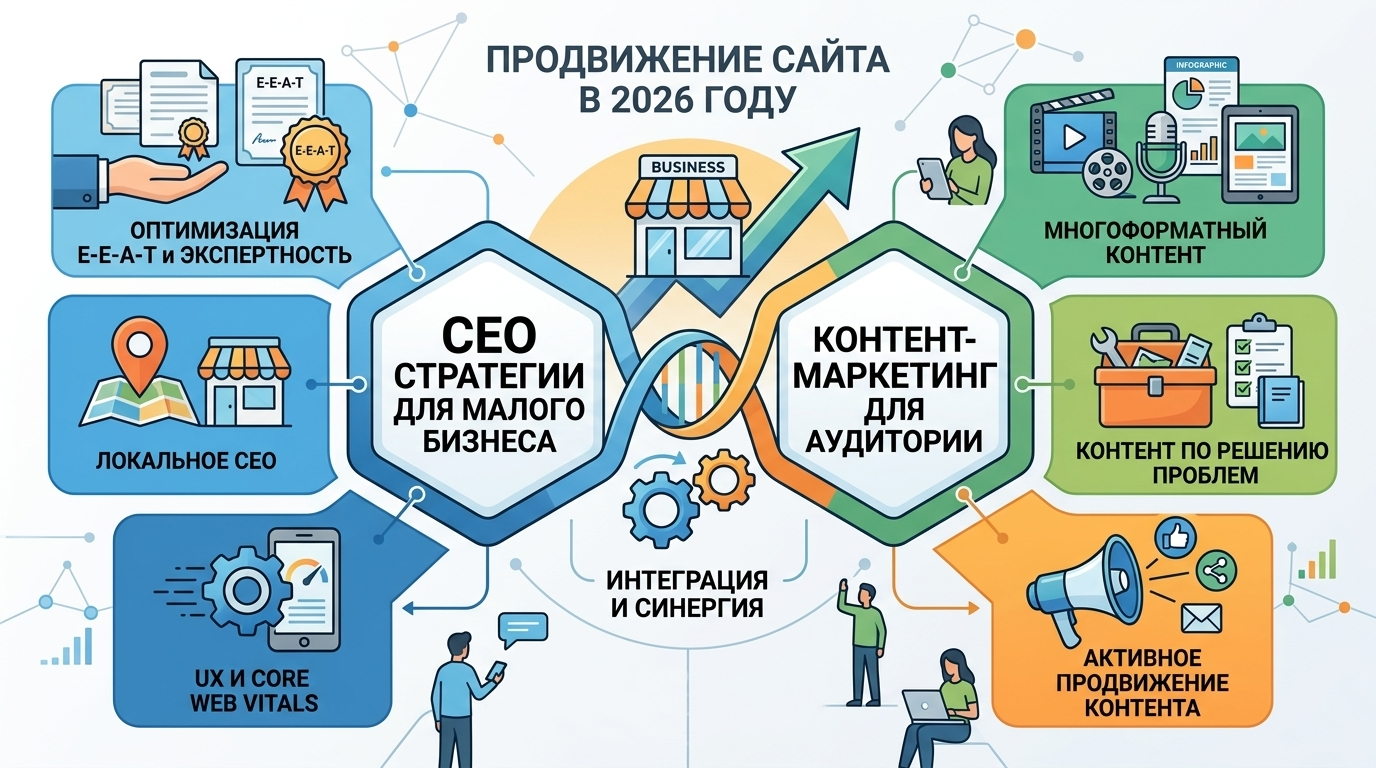 Продвижение сайта в 2026 году: Актуальные стратегии SEO и контент-маркетинга для малого бизнеса